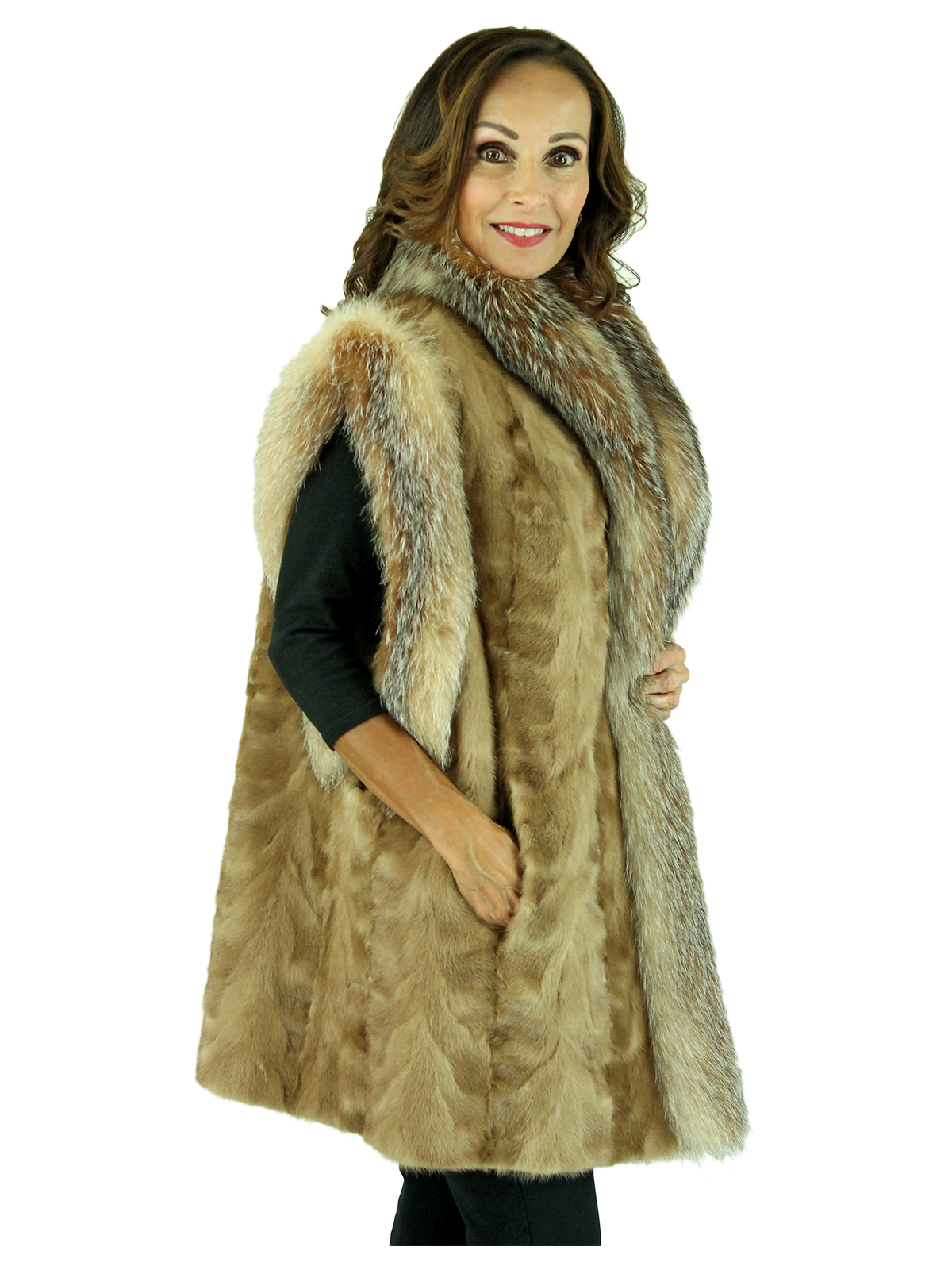 Plus Size Sculptured Autumn Haze Mink Fur Vest With Crystal Fox Trim Womens Fur Vest Xxl 4734