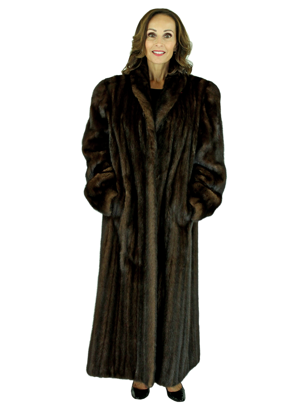 Dark Mahogany Female Mink Fur Coat - Women's Fur Coat - Large| Estate Furs