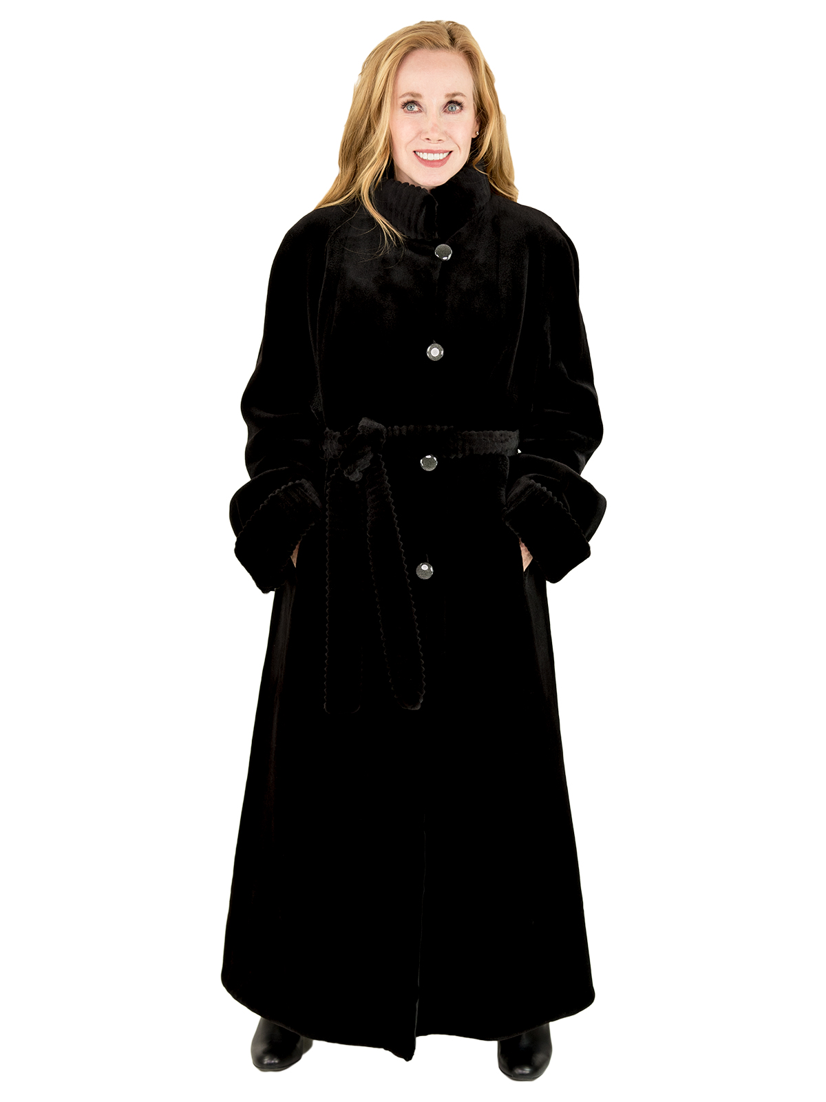 Woman's Black Sheared Mink Fur Coat - Large| Estate Furs