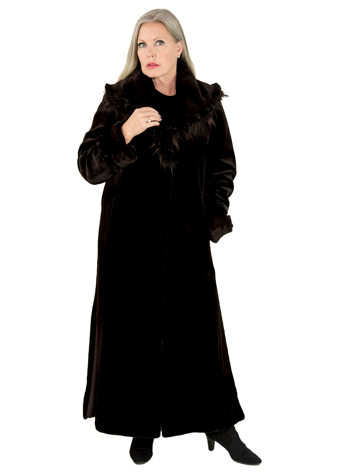 Woman's Deep Brown Sheared Mink Fur Coat with Fringe Details - Small ...