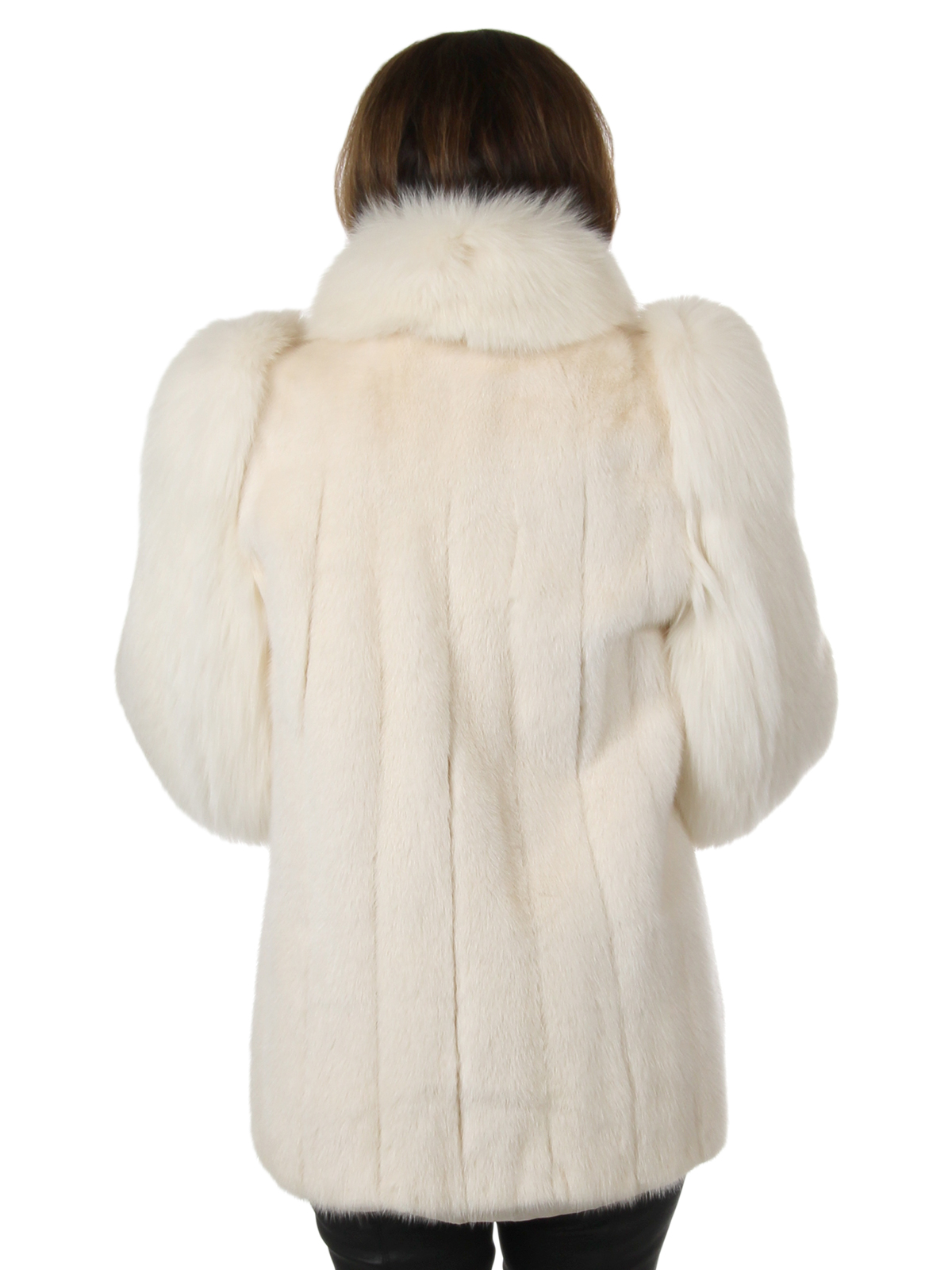 White Mink Fur Jacket With Shadow Fox Sleeves And Tuxedo Front Small Estate Furs 