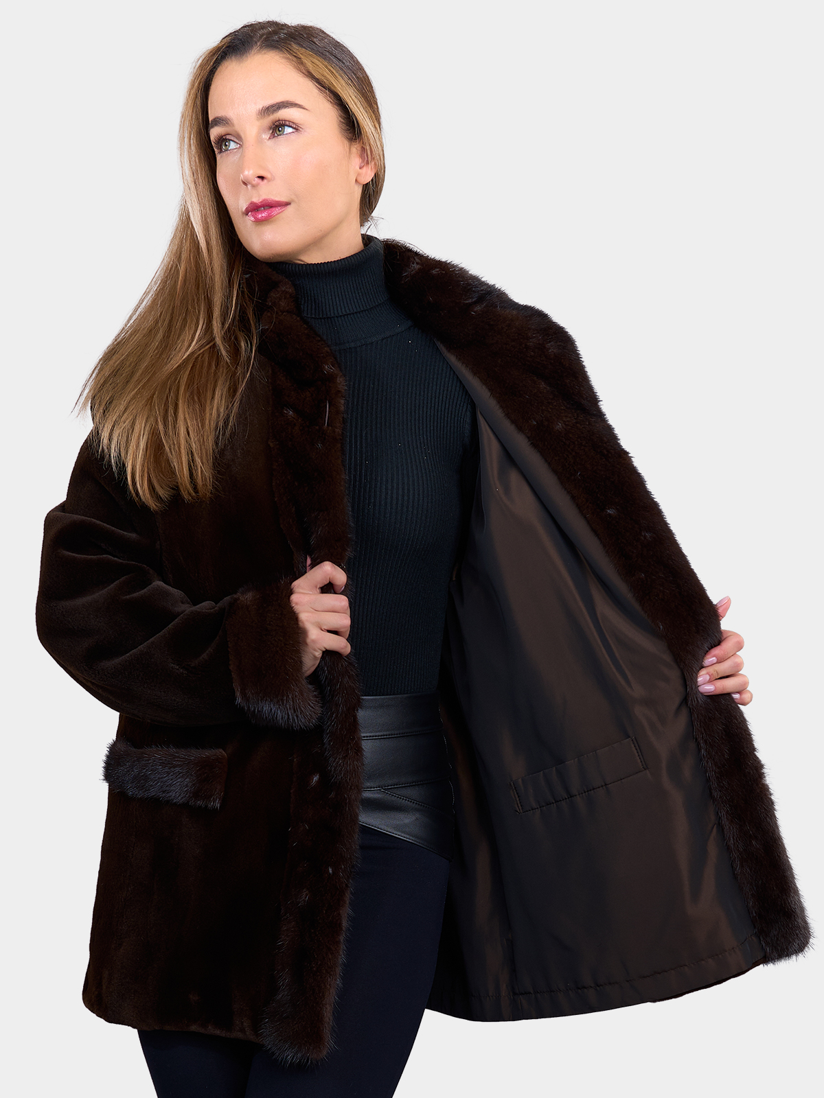 Brown Sheared Mink Fur Jacket (Reversible) - Medium | Estate Furs