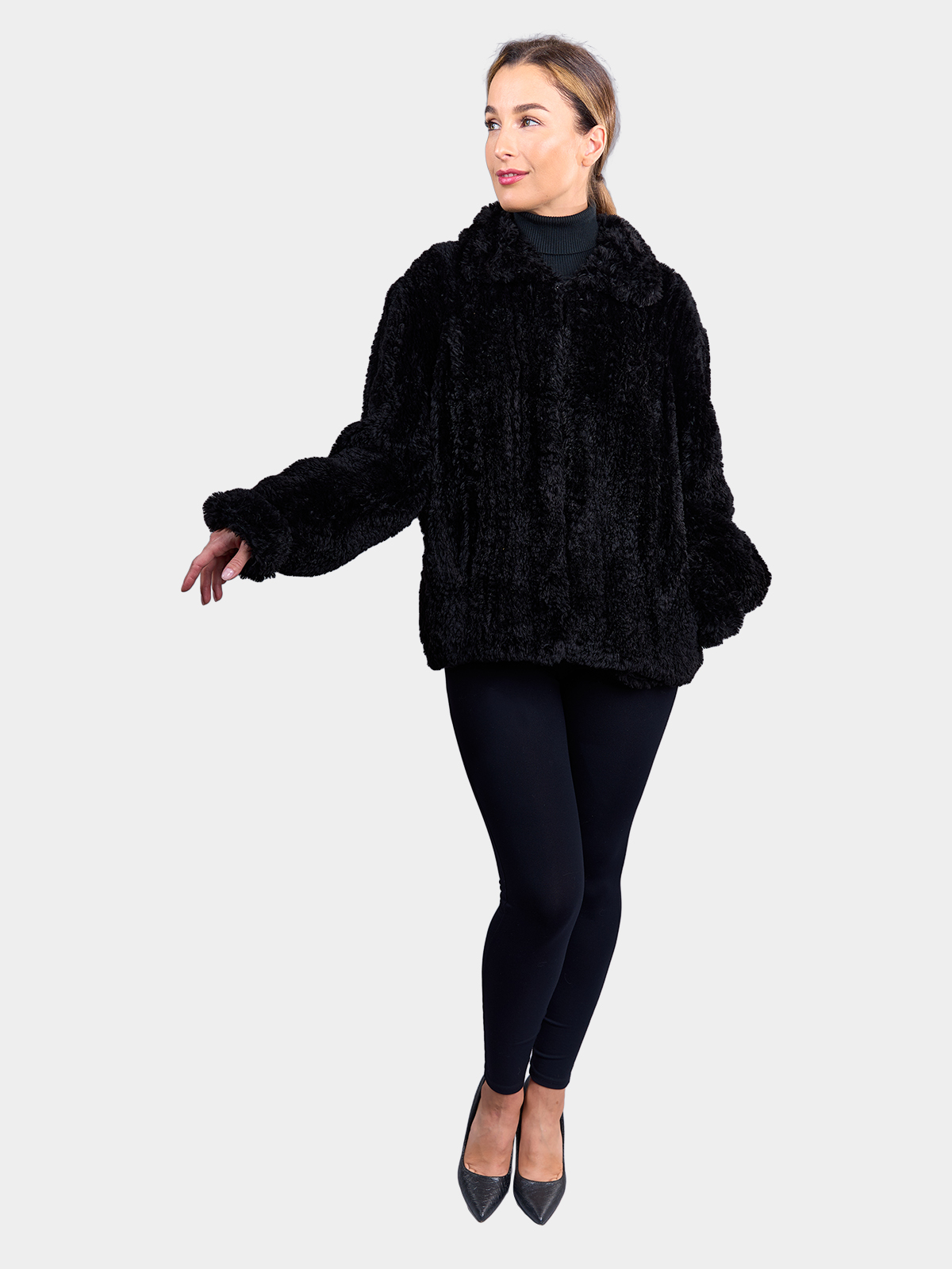 Paula Lishman Black Sheared Beaver Fur Knit Jacket | Estate Furs