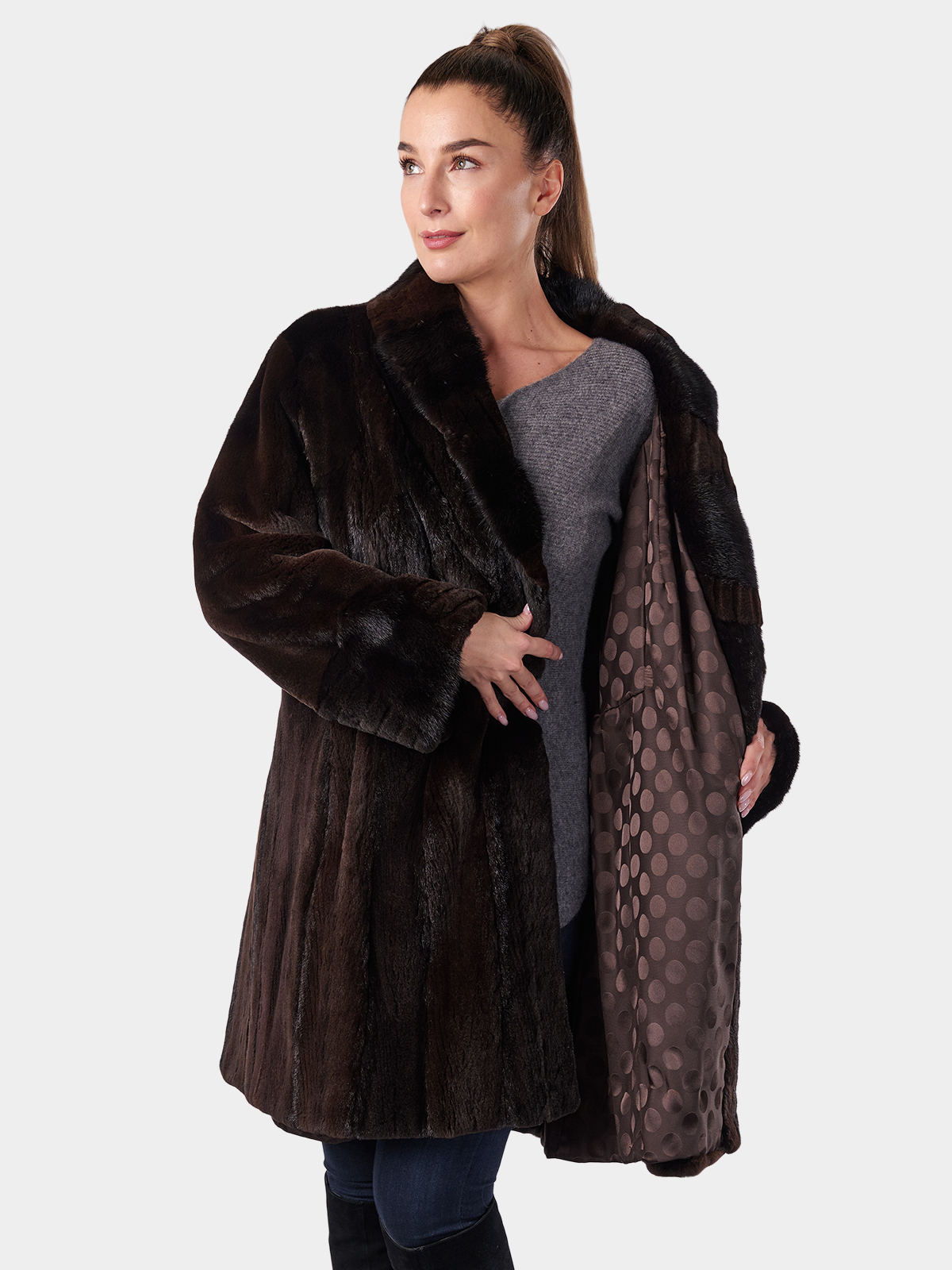 Dark Brown Semi Sheared Mink Fur Stroller - Women's Large | Estate Furs