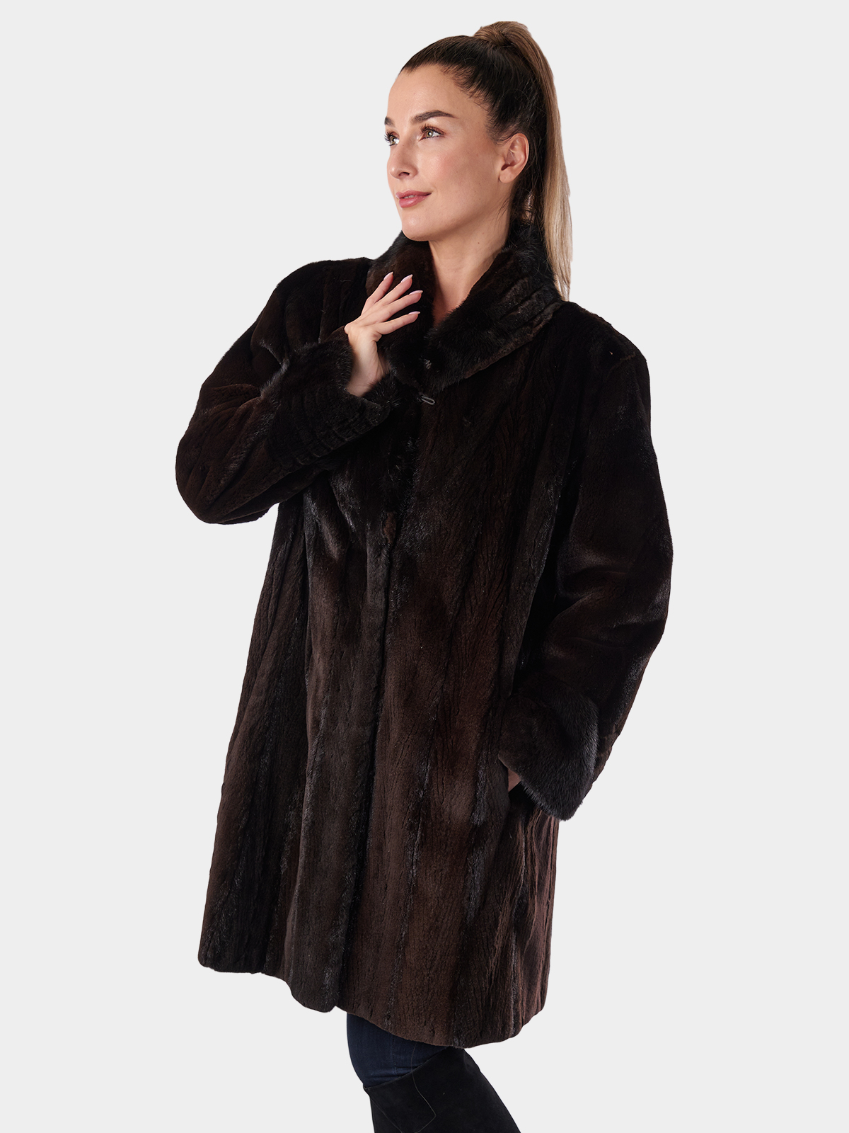 Dark Brown Semi Sheared Mink Fur Stroller - Women's Large | Estate Furs