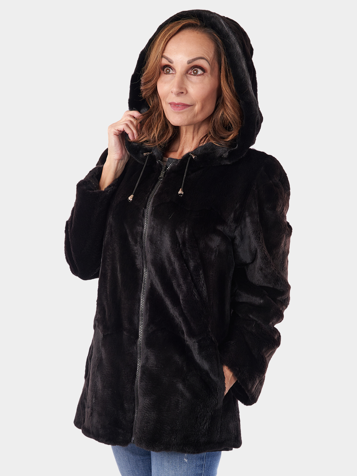 Black Sheared Mink Fur Parka (Reversible) | Estate Furs