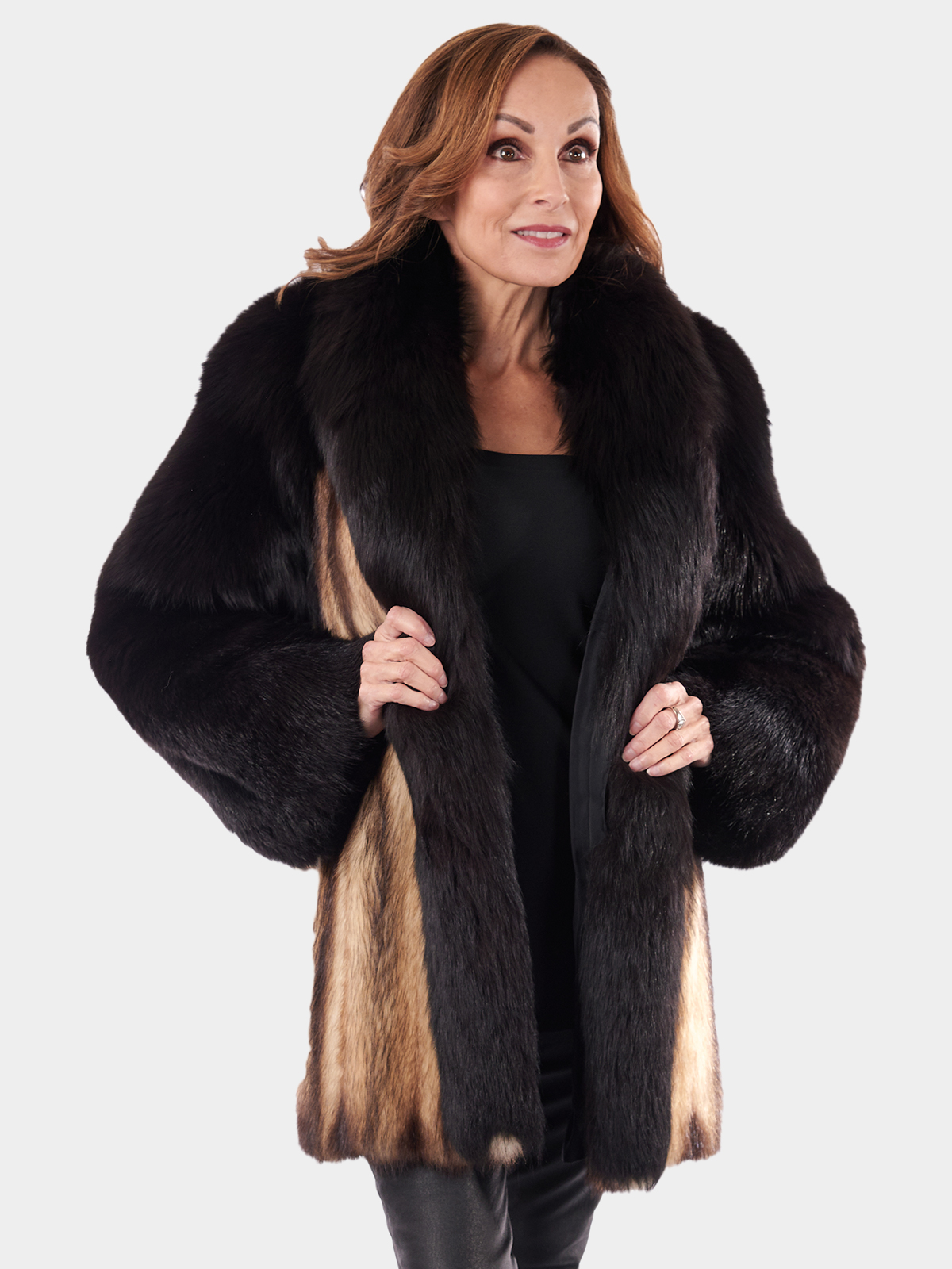 Natural Fitch Fur Stroller w/ Black Fox Sleeves | Estate Furs