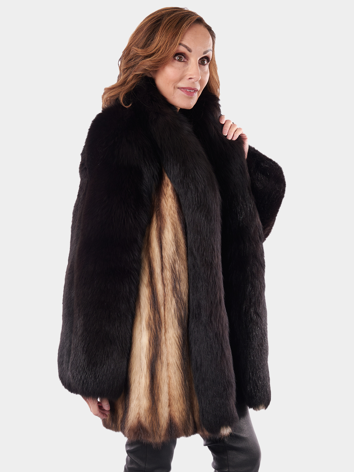 Natural Fitch Fur Stroller w/ Black Fox Sleeves | Estate Furs