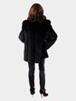 Woman's Black Mink Fur Jacket with Black Fox Collar and Tuxedo Front