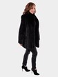 Woman's Black Mink Fur Jacket with Black Fox Collar and Tuxedo Front