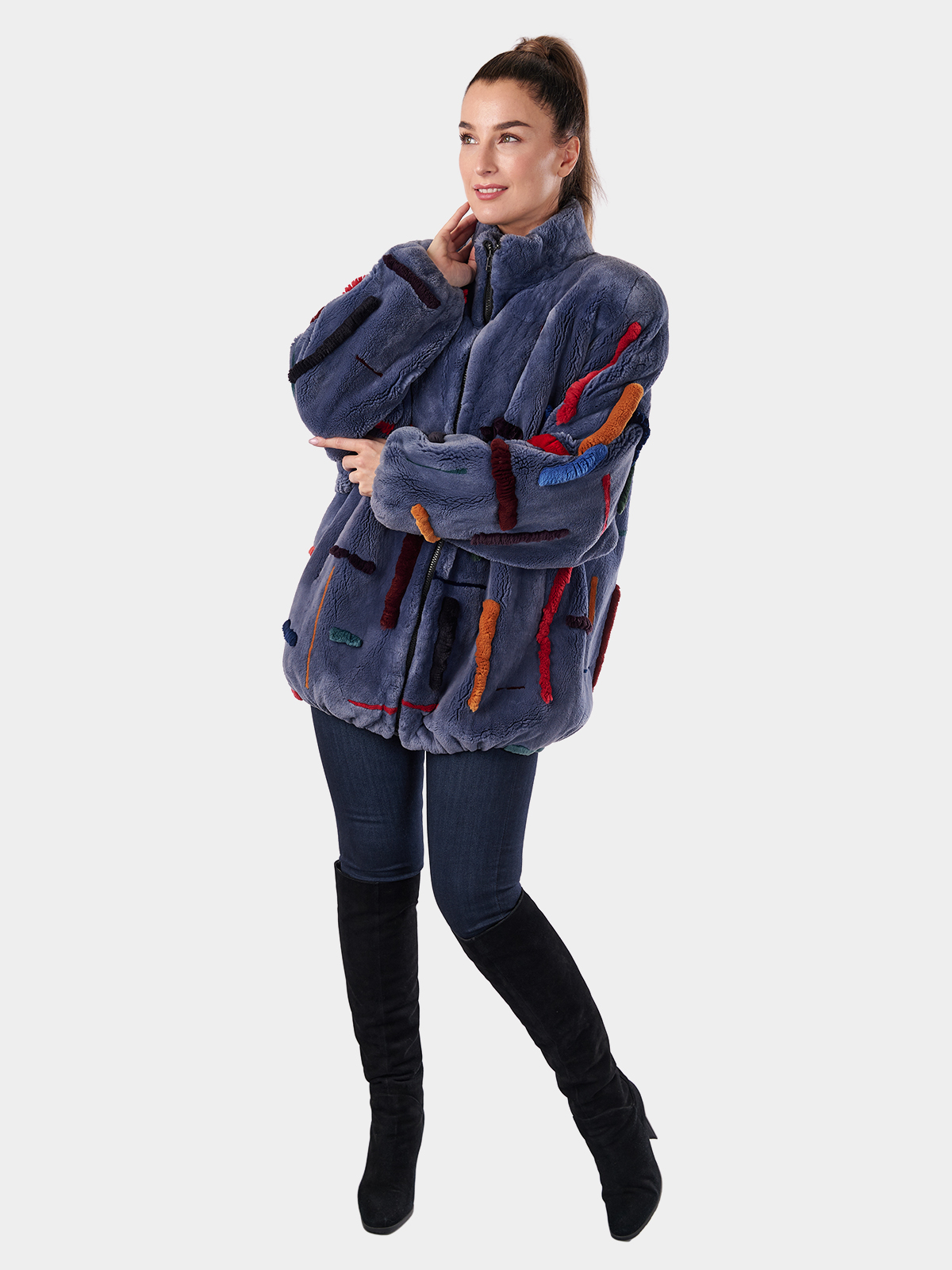 Denim Blue Zuki Sheared Beaver Fur Jacket | Estate Furs