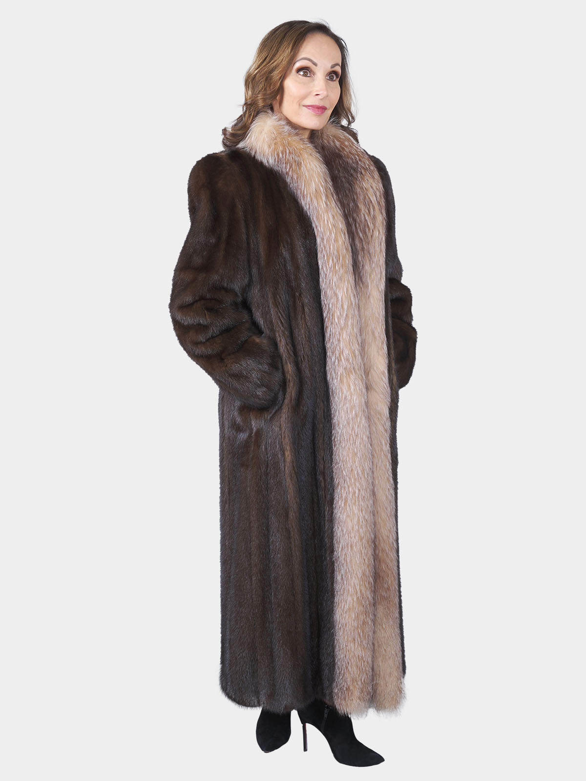 Mahogany Mink Fur Coat with Crystal Fox | Estate Furs