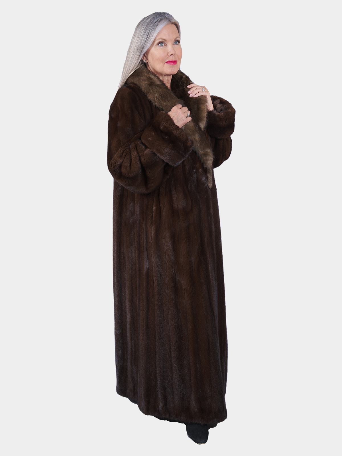 Mahogany Female Mink Fur Coat w/ Sable Collar | Estate Furs