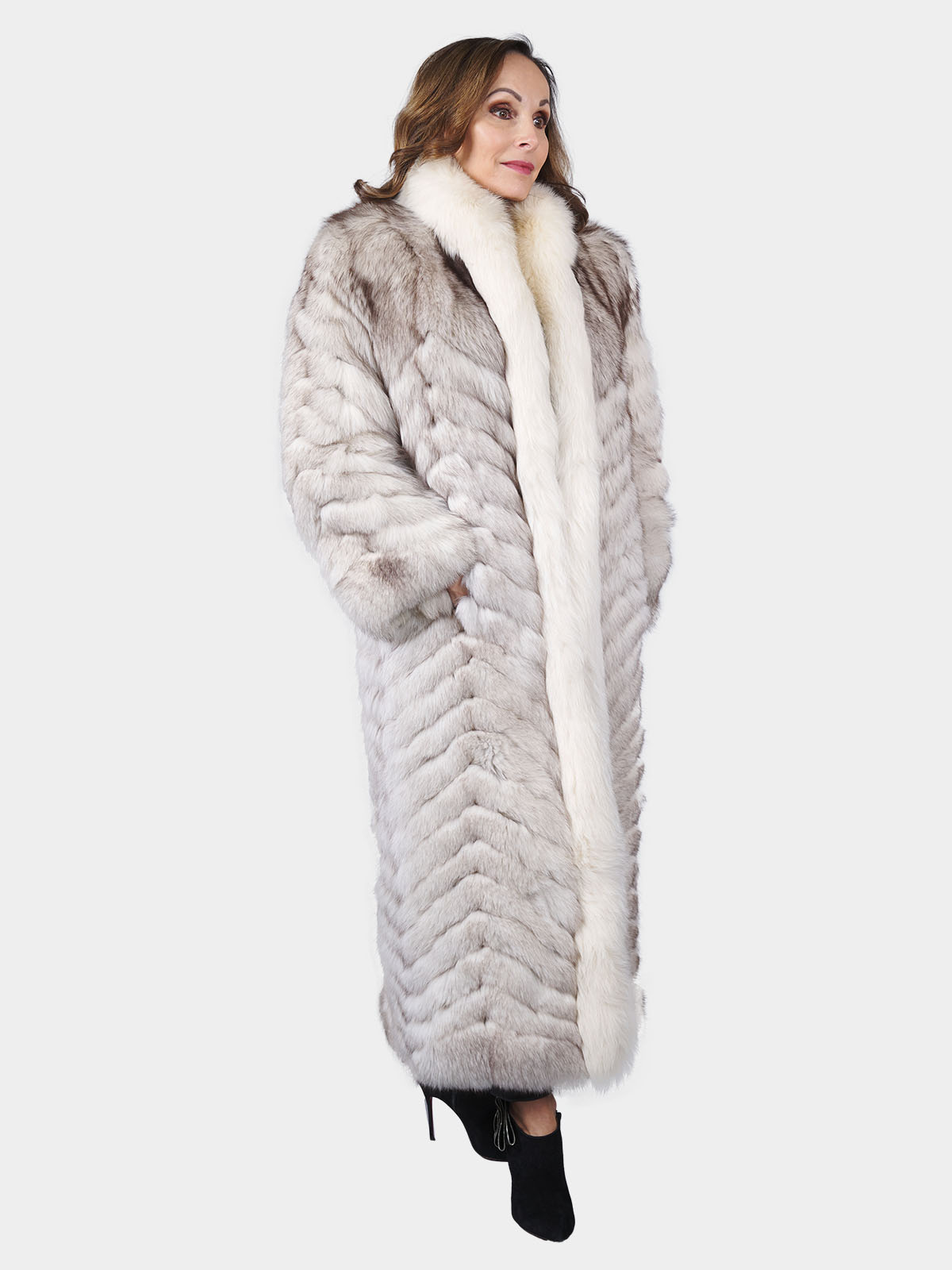 Women's Blue Fox Fur Coat w/ Shadow Fox Trim | Estate Furs