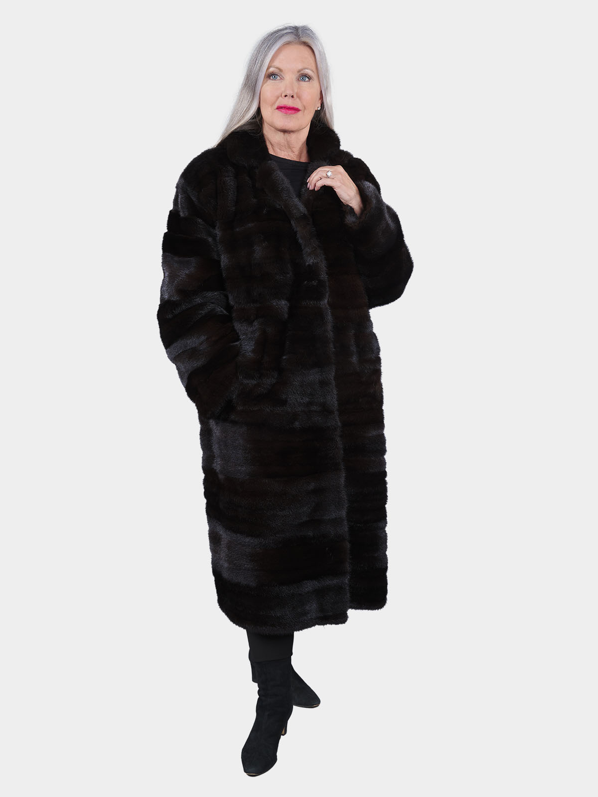 Plus Size Black Mink Fur Coat with Detachable Hood | Estate Furs