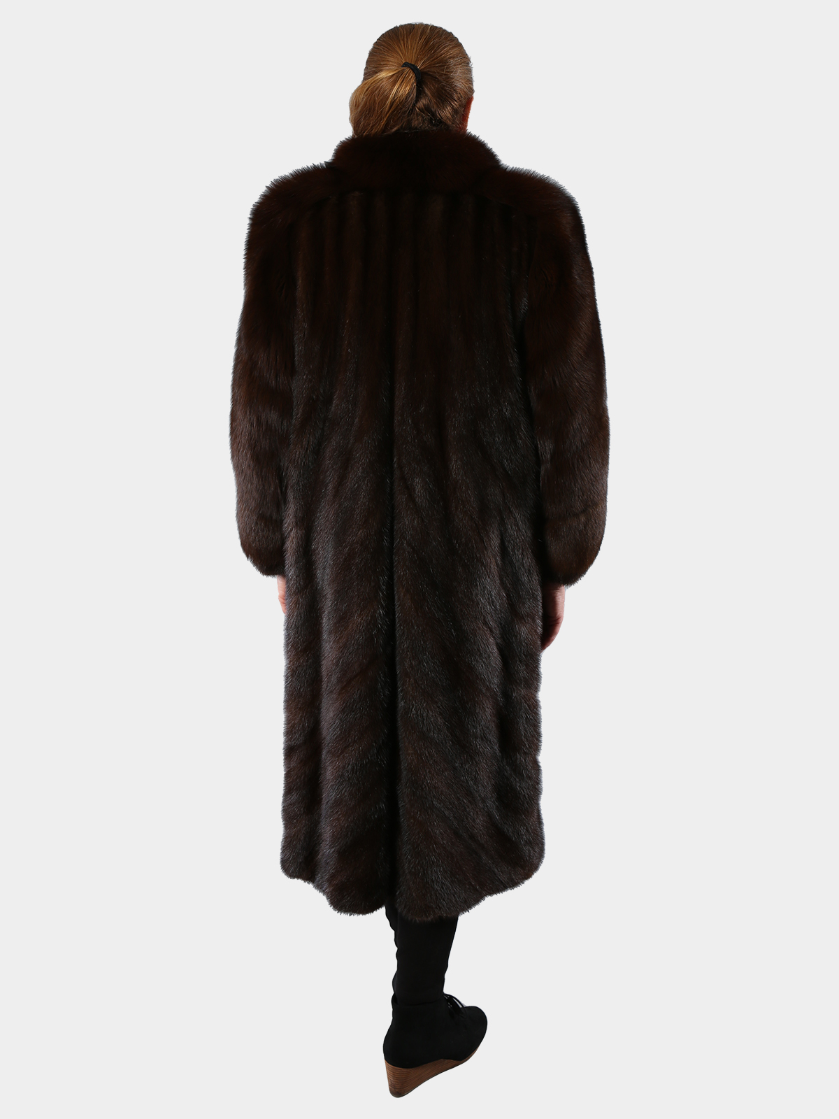 Dark Mahogany Mink Fur Coat w/ Fox Sleeves and Tuxedo Front - Estate Furs