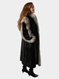 Woman's Ranch Mink Fur Coat with Indigo Fox Tuxedo Front and Sleeve Trim