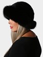 Woman's Black Knit Mink Fur Hat with Fox Trim