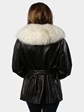 Woman's Remy Black Leather Jacket with Blush Fox Collar