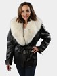 Woman's Remy Black Leather Jacket with Blush Fox Collar