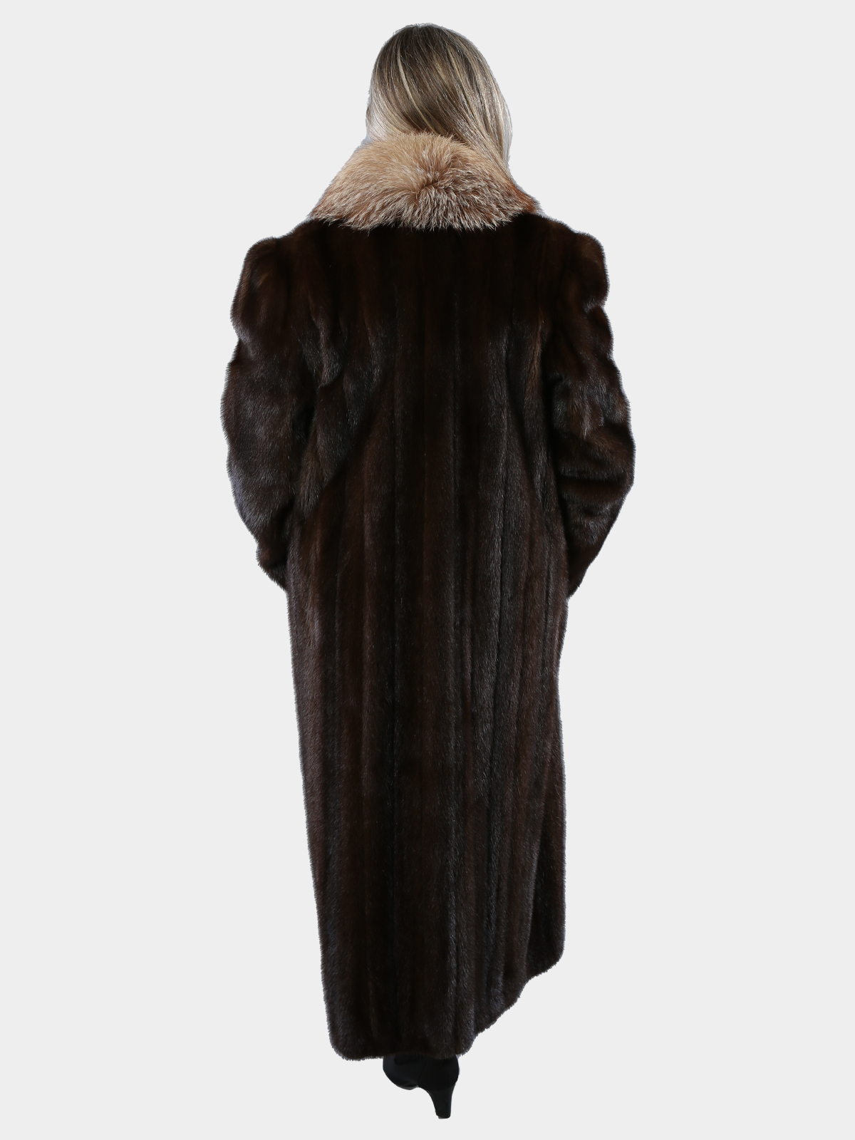 Mahogany Mink Fur Coat w/ Dyed Silver Fox Collar - Estate Furs