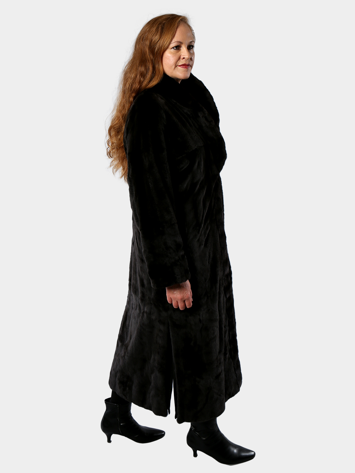 Women's Ultra Light Black Sheared Mink Fur Coat (Reversible) - Estate Furs