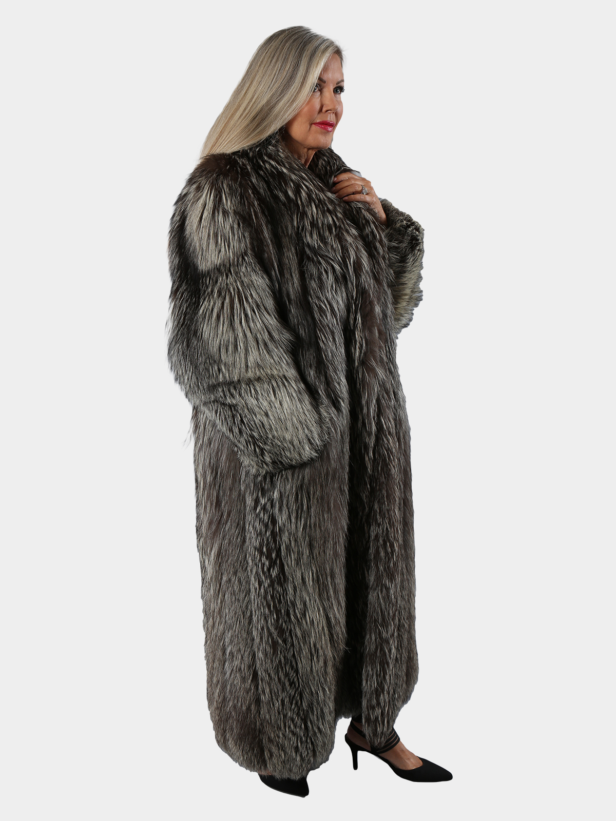 Silver Fox Fur Coat Womens Large Estate Furs