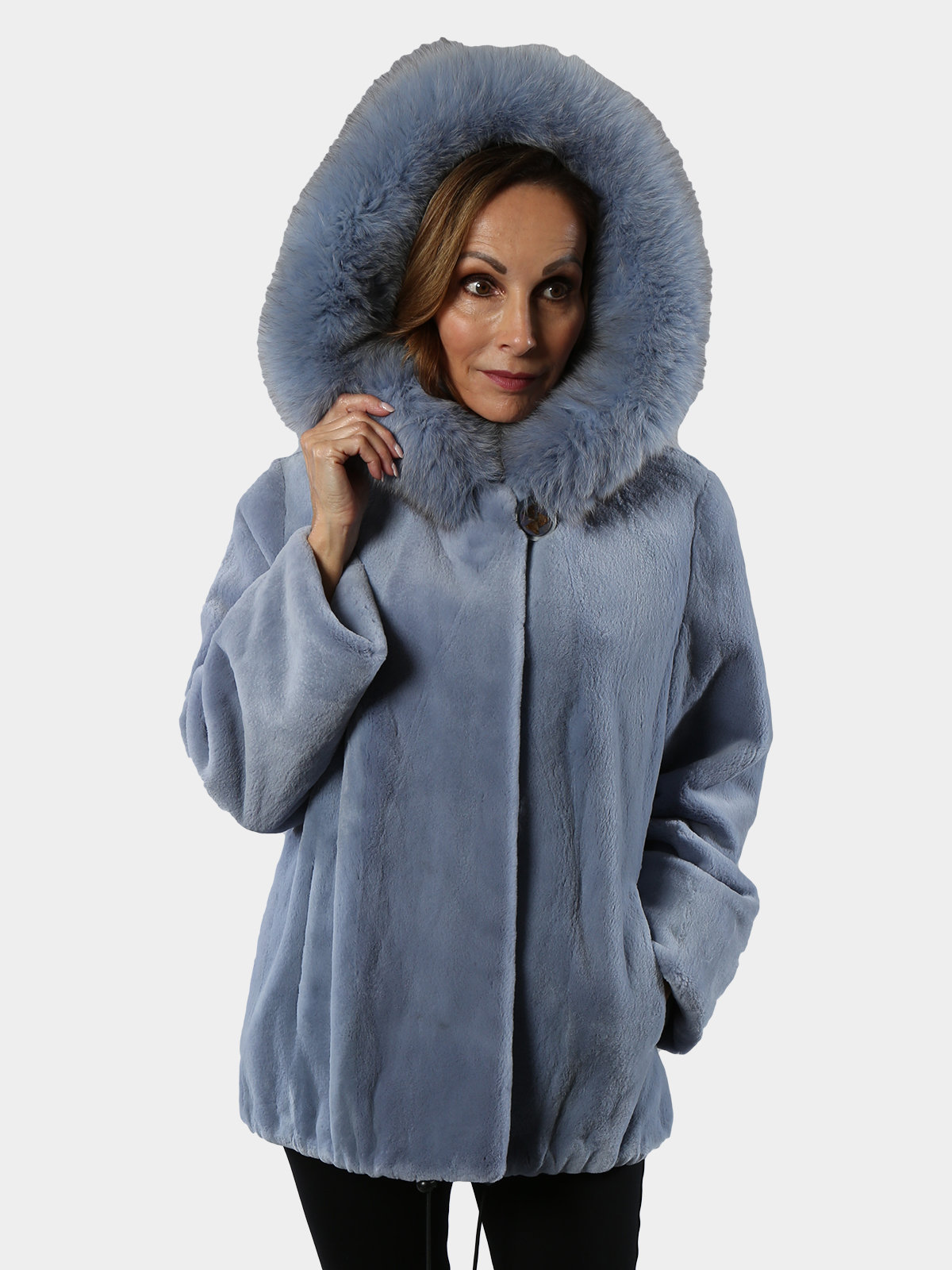 Light Blue Sheared Mink Fur Parka (Women's Medium) - Estate Furs