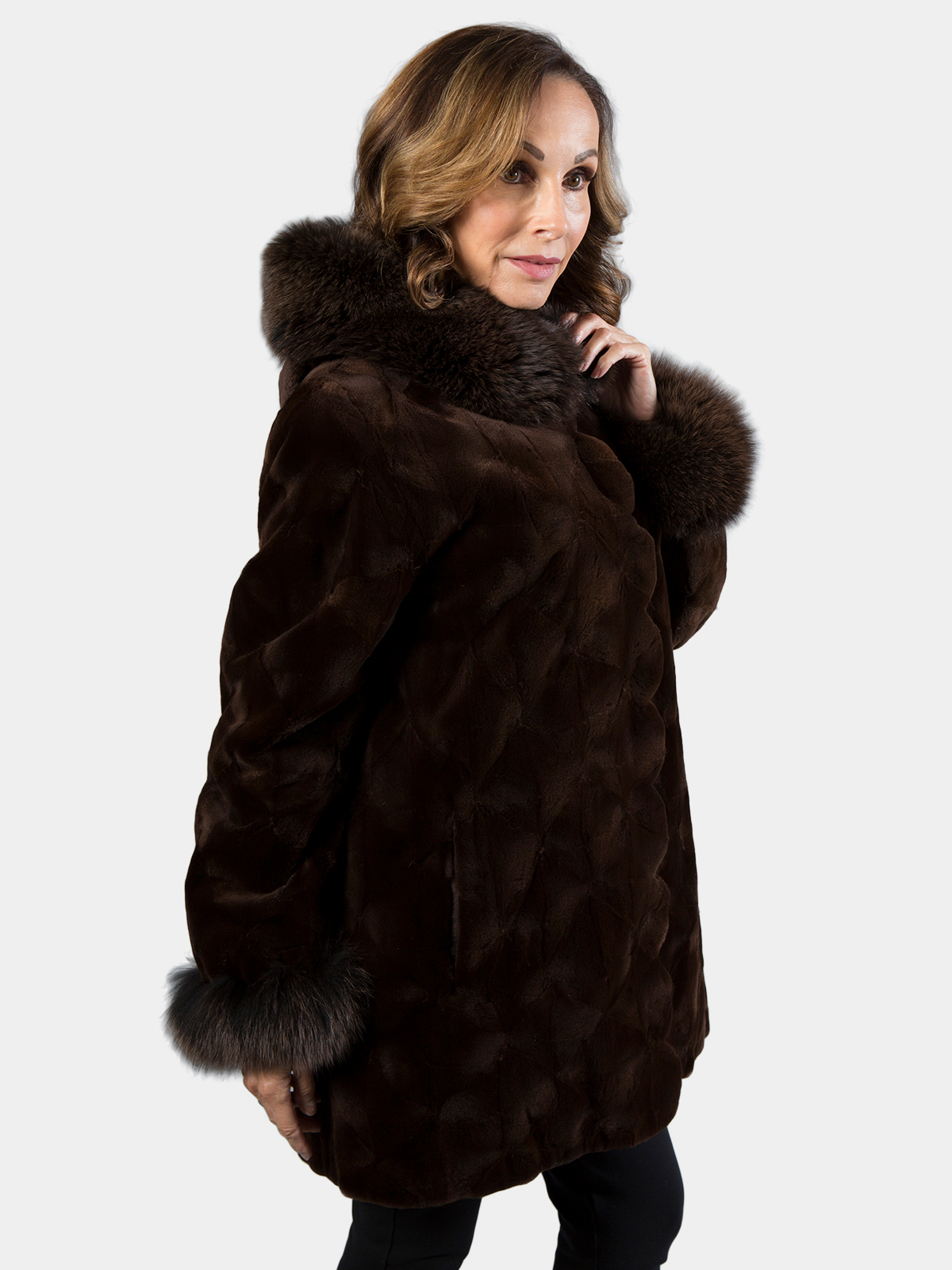 Women's Brown Sculptured Sheared Mink Fur Parka - Estate Furs