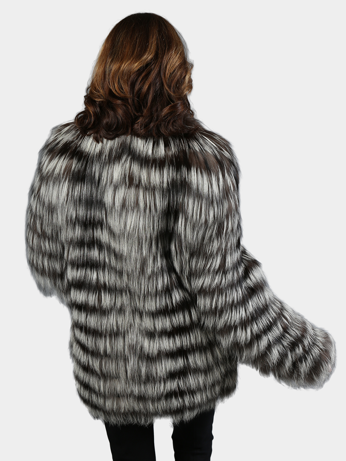 Womens Feathered Natural Silver Fox Fur Jacket Estate Furs 