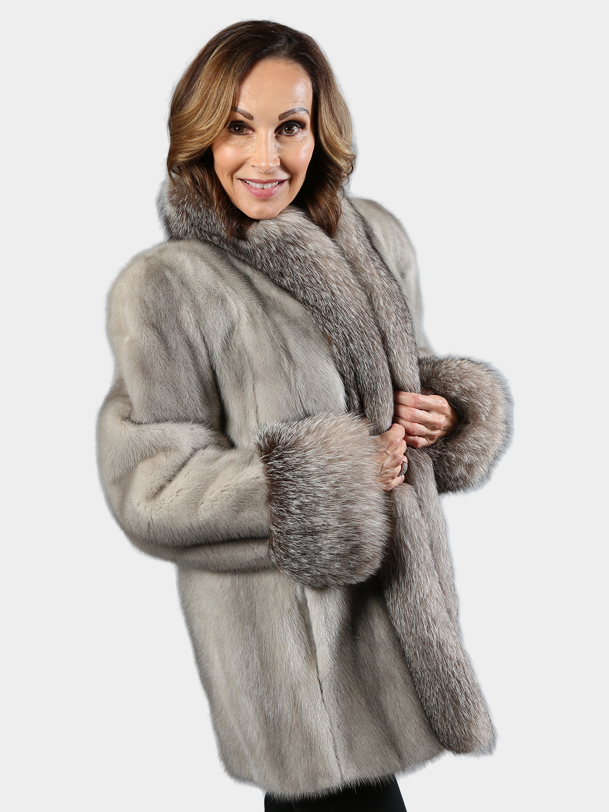 Women's Cerulean Mink Fur Jacket w/ Indigo Fox - Estate Furs