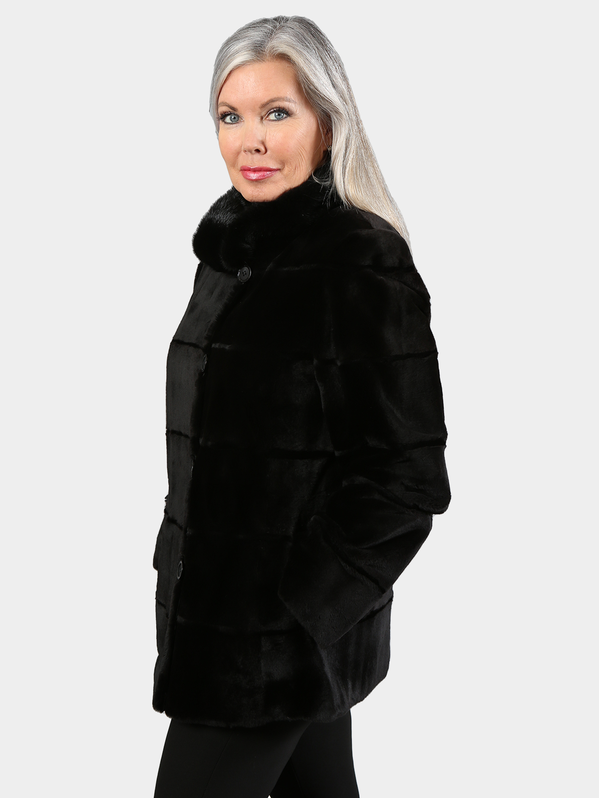 Women's Black Sheared Mink Fur Jacket (Reversible) - Estate Furs