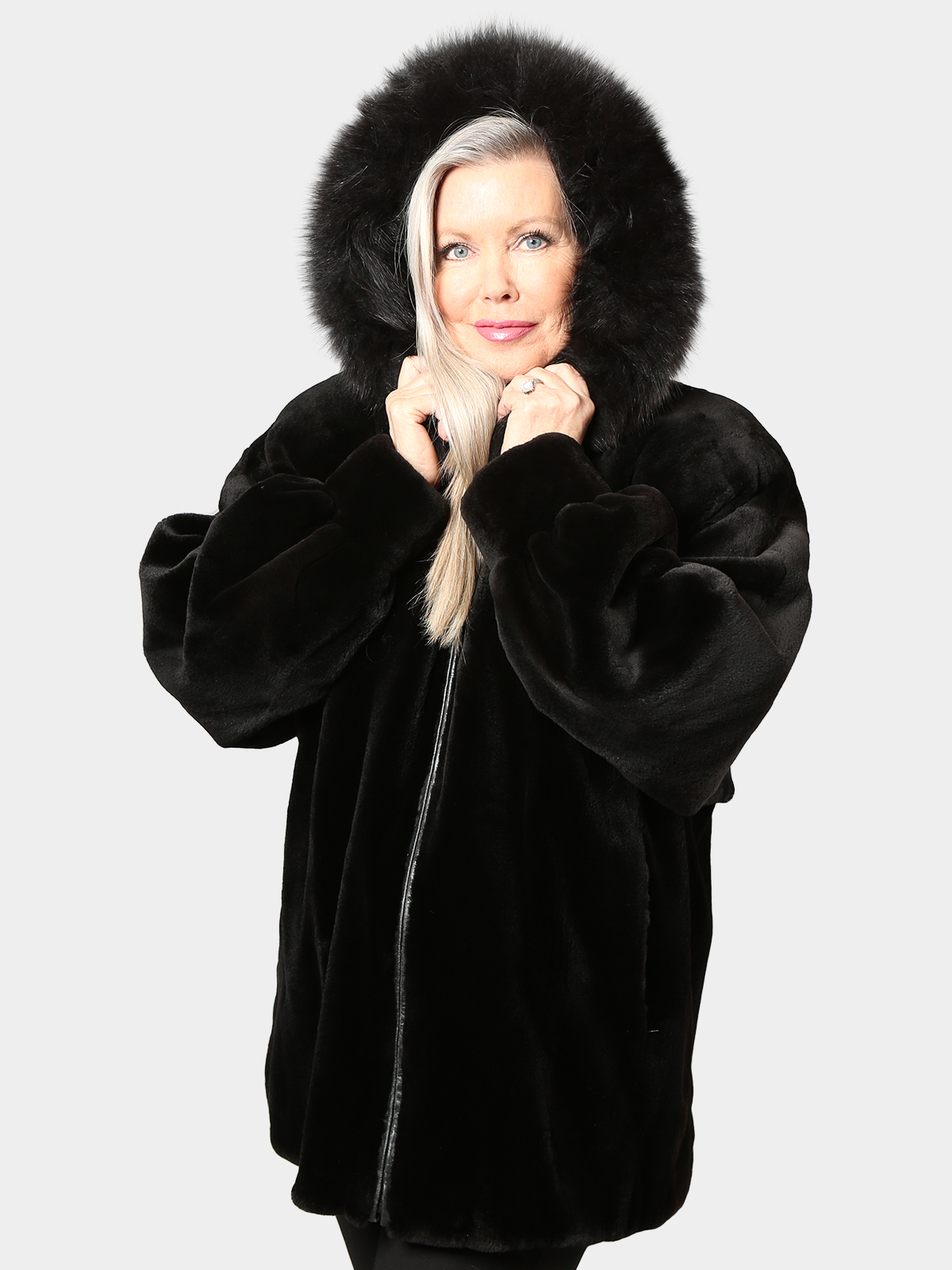 Plus Size Black Sheared Mink Fur Jacket - Estate Furs