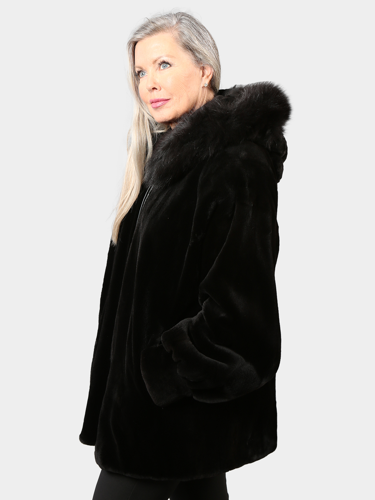 Plus Size Black Sheared Mink Fur Jacket - Estate Furs