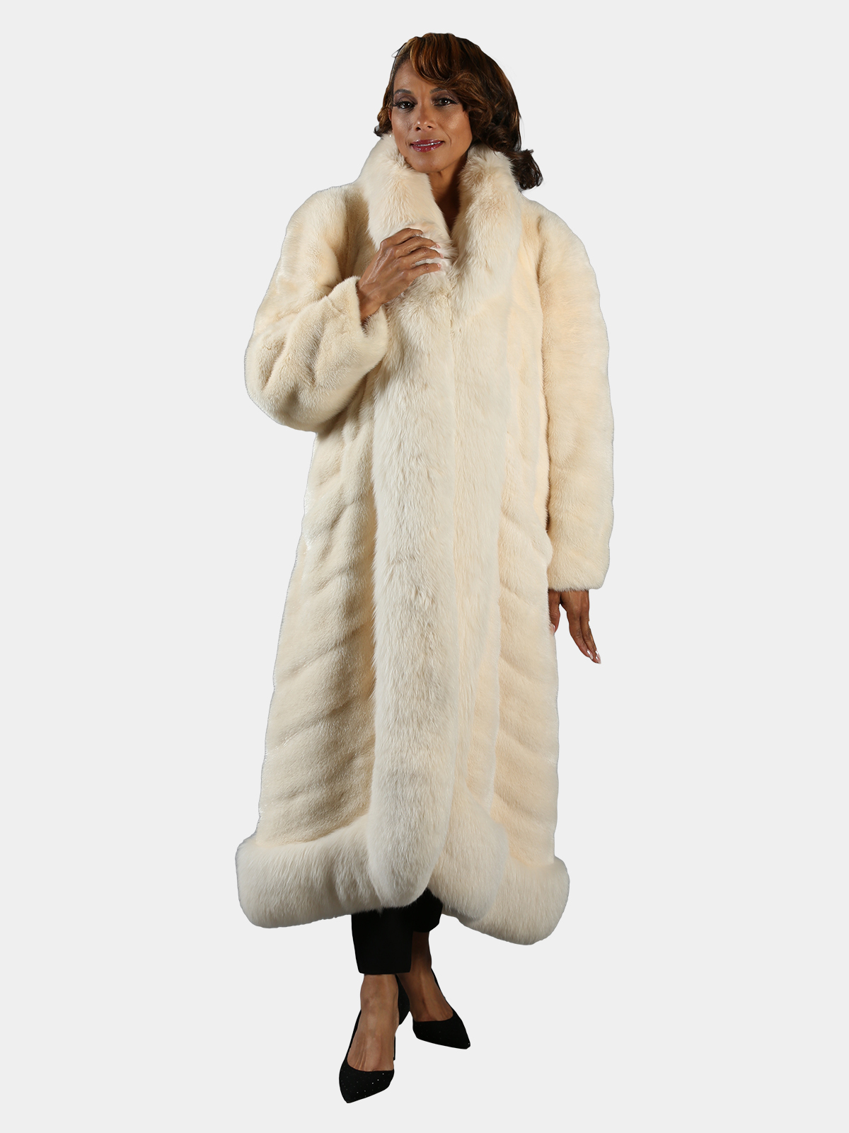 Woman's Christian Dior Off-white Mink Fur Coat with Fox Trim