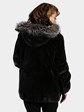 Woman's Plus Size Carbon Sheared Beaver Fur Jacket with Detachable Fox Trimmed Hood