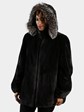 Woman's Plus Size Carbon Sheared Beaver Fur Jacket with Detachable Fox Trimmed Hood