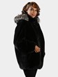 Woman's Plus Size Carbon Sheared Beaver Fur Jacket with Detachable Fox Trimmed Hood