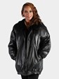 Woman's Plus Size Black Sheared Beaver Fur Jacket Reversing to Black Leather