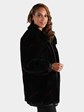 Woman's Plus Size Black Sheared Beaver Fur Jacket Reversing to Black Leather