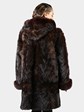 Woman's Natural Sculptured Mahogany Mink Fur 7/8 Coat with Detachable Hood