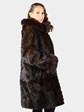 Woman's Natural Sculptured Mahogany Mink Fur 7/8 Coat with Detachable Hood