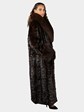 Woman's Plus Size Extra Long Natural Mahogany Sculptured Mink Fur Coat with Fox Trim