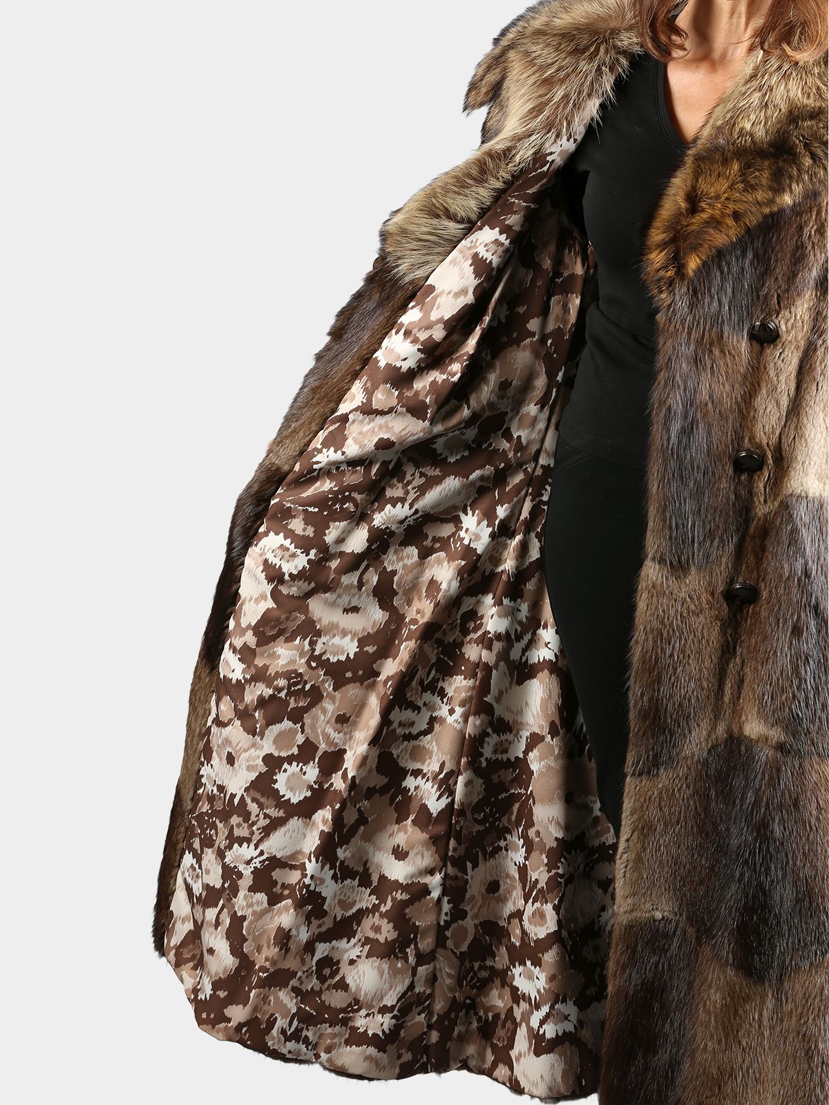 Woman's Vintage Natural Muskrat Coat with Racoon Collar