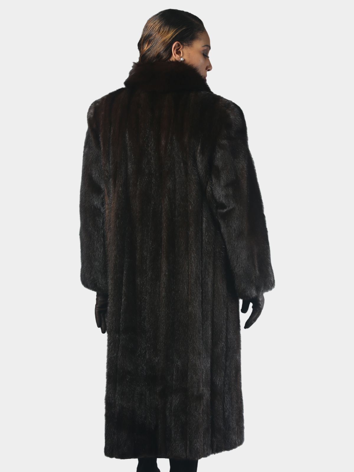 Natural Mahogany Mink Fur Coat with Fox Tuxedo Front - Estate Furs