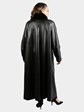 Woman's Plus Size Black Leather Coat with Fox Fur Tuxedo Front