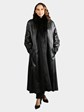 Woman's Plus Size Black Leather Coat with Fox Fur Tuxedo Front