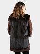 Woman's Deep Mahogany Fur Jacket with Fabric Sleeves and Trim