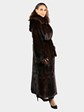 Woman's Natural Mahogany Female Mink Fur Coat with Detachable Hood and Belt