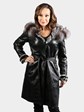 Woman's Black Grey and White Fox and Rex Rabbit Fur Stroller with Hood and Leather Belt